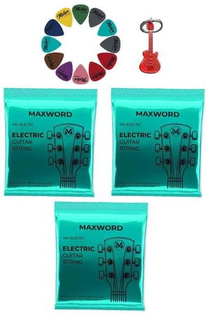 Maxword GT-Electric-3X Kaliteli elektro Gitar Teli 3 Takım Set (10 Pena Hediye)