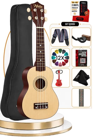 Midex UKX-901NT Naturel Soprano Ukulele (Askı Çanta Metod Pena)