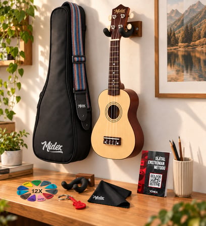 Midex UKX-901NT Naturel Soprano Ukulele (Askı Çanta Metod Pena)