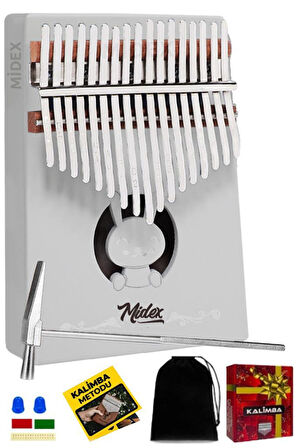 Midex KLX-550 Beyaz Renk Gerçek Ağaç Kalimba 17 Tuşlu Full Set