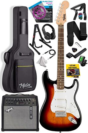 Midex RPH-30SB-50AMP Gül Klavye SSS 50W Amfili Elektro Gitar Seti