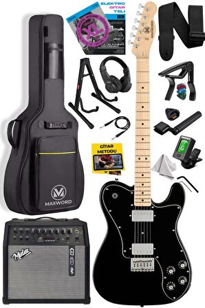 Maxword TLX-60BK-50AMP Telecaster Maple Klavye HH 50W Amfili Elektro Gitar Seti