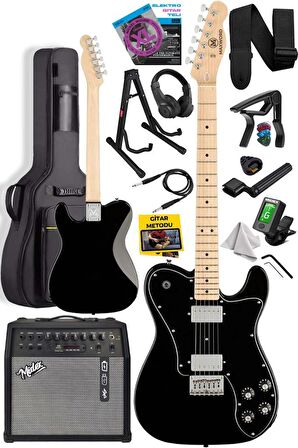 Maxword TLX-60BK-50AMP Telecaster Maple Klavye HH 50W Amfili Elektro Gitar Seti