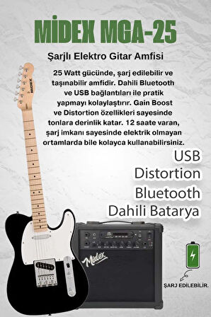 Midex TLX-50WB-25AMP Tele Kasa Maple Klavye 2 Single-Coil 25W Amfili Elektro Gitar