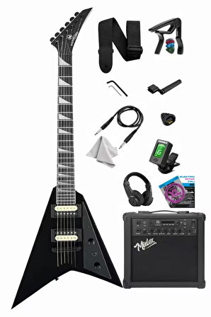 Maxword DG-28BK-25AMP V Kasa Gül Klavye 2x Zebra Humbucker Manyetik 25W Amfili Elektro Gitar
