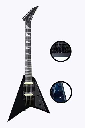 Maxword DG-28BK-50AMP V Kasa Gül Klavye 2x Zebra Humbucker Manyetik 50W Amfili Elektro Gitar