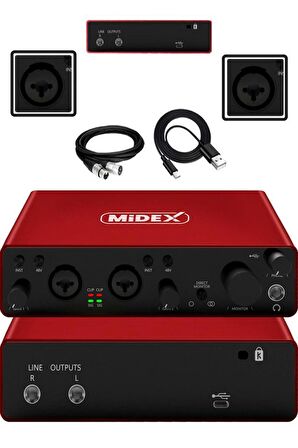 Midex İmpressive Paket-5 Stüdyo Ekipmanları Seti (Monitör Mikrofon Ses Kartı Kulaklık Midi Klavye Pad Controller)