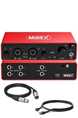 Midex İmpressive Paket-6 Stüdyo Ekipmanları Seti (Monitör Mikrofon Ses Kartı Kulaklık Midi Klavye Pad Controller)