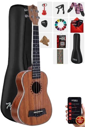 Maxword MU-21 PRO Yüksek Kaliteli Maun Soprano Ukulele Seti