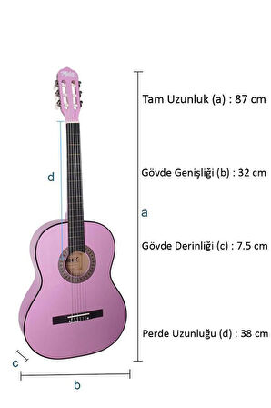 Midex CG-34PU Kaliteli 34 İnç 1/2 Junior Çocuk Gitarı 4-8 Yaş Arası (Çanta Capo Nota Sticker Askı Pena Metod)