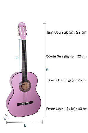 Midex CG-36PU-PAK Kaliteli 36 İnç 3/4 Junior Çocuk Gitar Seti 8-12 Yaş Arası (Tuner Çanta Capo Askı Nota Sticker Pena Metod)