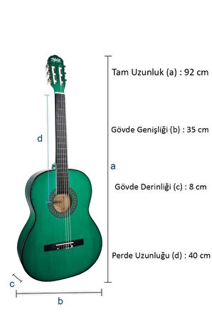 Midex CG-36GR-PAK Kaliteli 36 İnç 3/4 Junior Çocuk Gitar Seti 8-12 Yaş Arası (Tuner Çanta Capo Askı Nota Sticker Pena Metod)