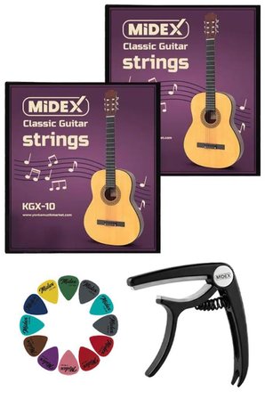 Midex KGX-10MC Klasik Gitar Teli Takımı Pena Kapo (Capo) Seti