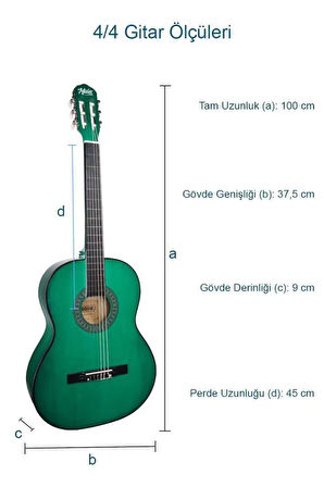 Midex CG-270GR Yeşil Renk Klasik Gitar 4/4 Yetişkin Boy Sap Ayarlı Full Set