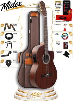 Midex X48-EQ Ekolayzerli Profesyonel Elektro Klasik Gitar Seti Maun Ağacı El Yapımı
