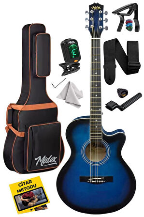 Midex XC-200BL Kaliteli Akustik Gitar Seti 40 İnç 4/4 Yetişkin Full Set