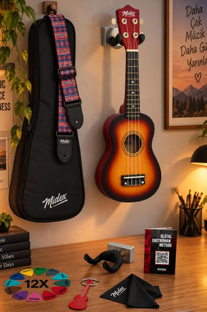 Midex UKX-901SB Sunburs Soprano Ukulele (Askı Çanta Metod Pena)