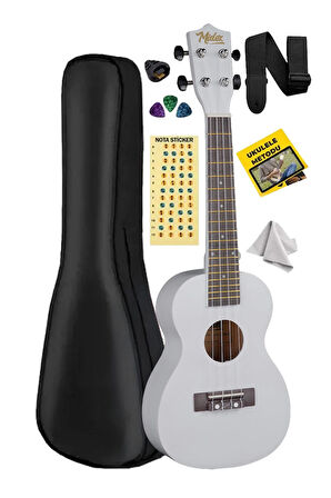 Midex UKX-233WH Beyaz Concert Ukulele (Askı Çanta Metod Pena)