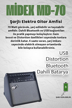 Midex MD-70-HD Şarjlı Dijital Davul Elektronik 70 WATT Bateri Amfi Seti