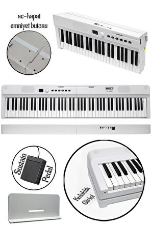 Midex PLX-120WH-ST Katlanır Taşınabilir Dijital Piyano Tuş Hassasiyetli Full Set