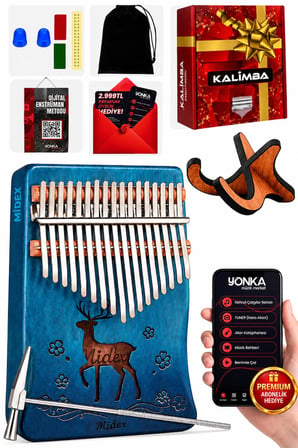 Midex KLX-510-PAK Hakiki Ağaç Geyik Desenli Kalimba 17 Tuşlu Full Set