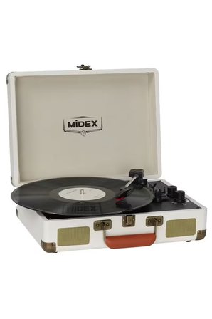 Midex Mtx-101WH Nostaljik Retro Pikap Plak Çalar (Şarjlı Bluetooth Aux Hoparlörlü 3 Devir) İğne Dahil