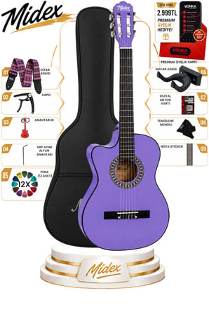 Midex CG-396PU SOLAK Klasik Gitar Lila Renk Full Set Sap Ayarlı 4/4 yetişkin Boy