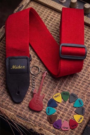 Midex ASM-26RD Gitar Omuz Askısı Kırmızı Renk 89-155cm (Pena Hediye)