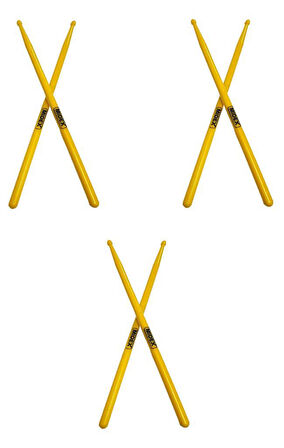 Midex GFK-801YL-3X 5A Bateri Baget Kırılmaz Polyemid Sarı Renk Davul Bageti 5A Drumsticks 6 Adet (3 Çift)