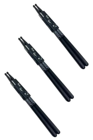 Midex GFK-801BK-3X 5A Bateri Baget Kırılmaz Polyemid Siyah Renk Davul Bageti 5A Drumsticks 6 Adet (3 Çift)