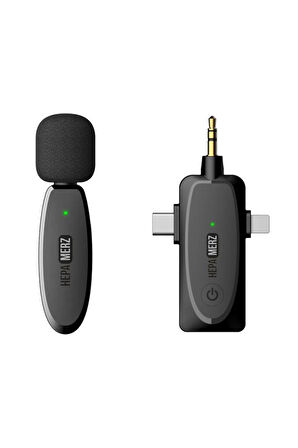 Hepa Merz R-32 Kaliteli Çiftli Kablosuz Yaka Mikrofonu 3in1 İphone Type-c ve 3.5mm Jack