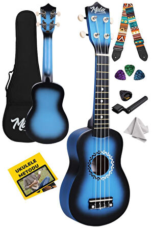 Midex UKX-500BL Sunburs Efektli Maun Soprano Ukulele Full Set