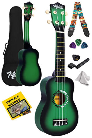 Midex UKX-500GR Sunburs Efektli Maun Soprano Ukulele Full Set