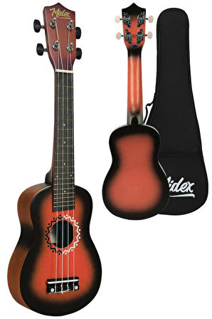 Midex UKX-600RD Sunburs Efektli Maun Concert Ukulele Full Set