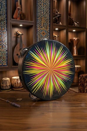 Midex TF-28BK Çift Sıra 6 Zilli Siyah Derili Tef Tamburin (20.5 cm)