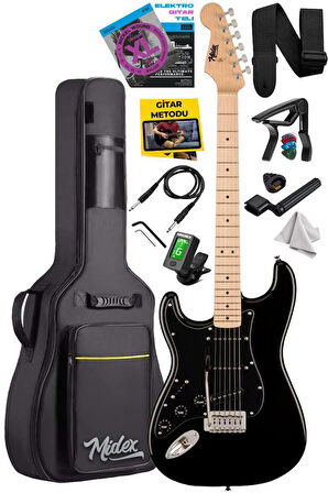 Midex RPH-31BK Solak Elektro Gitar Seti Maple Klavye Strat Kasa SSS Manyetik