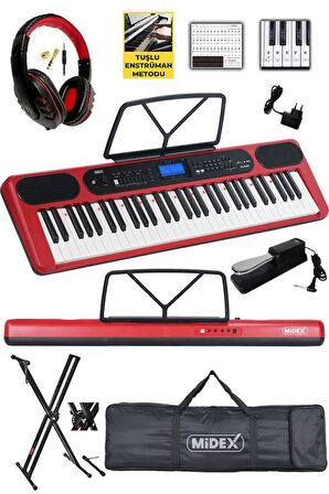 Midex PS-5200RD-HSS Pro Org 61 LED Işıklı Tuş Hassasiyetli Bluetooth Midi Kulaklık Stand Sustain