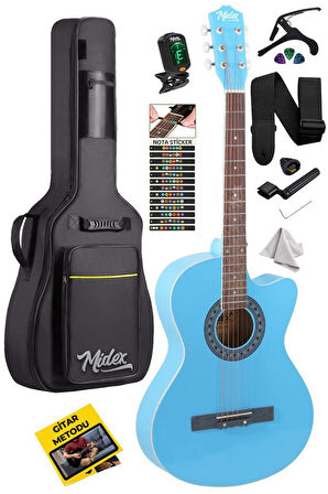 Midex XC-120LTB Kaliteli Akustik Gitar Gül Klavye Sap Ayarlı 4/4 Full Set