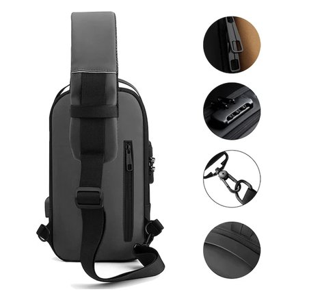 Bellance BLG-50SL Unisex Omuz Çantası Su Geçirmez Suni Deri USB Şarj Girişli Şifreli Kilitli