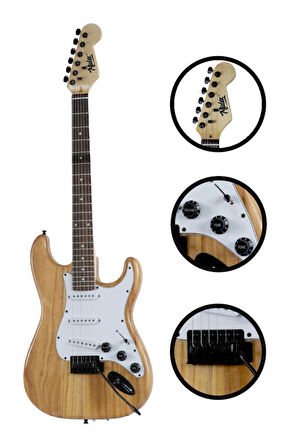 Midex RPH-320WD Ahşap Renk Strat Kasa SSS Elektro Gitar Seti