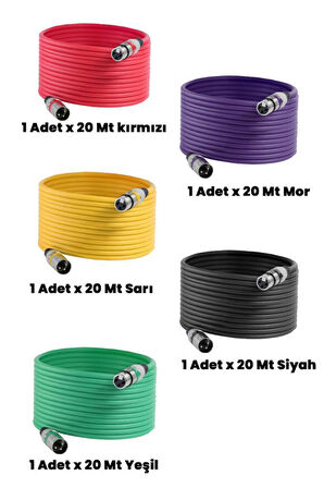 Midex MXL-20M-5x Kaliteli XLR TO XLR 20 mt. Mikrofon Kablosu (5 Adet 5 Renk)