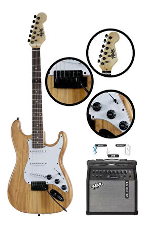 Midex RPH-320WD-50AMP Ahşap Renk Strat Kasa SSS 50W Amfili Elektro Gitar Seti