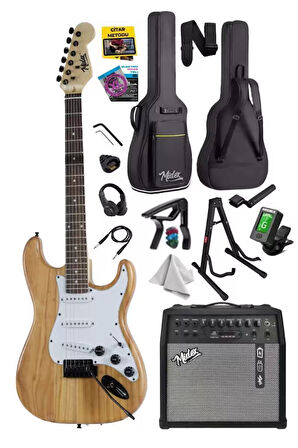 Midex RPH-320WD-50AMP Ahşap Renk Strat Kasa SSS 50W Amfili Elektro Gitar Seti