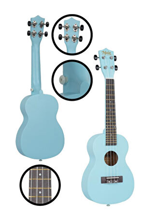 Midex UKX-233LTB Açık Mavi Concert Ukulele (Askı Çanta Metod Pena)