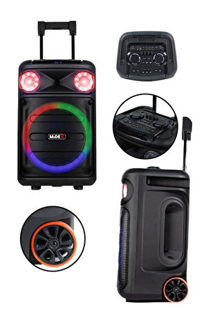 Midex MXR-1300 Mikrofonlu Şarjlı Portatif Taşınabilir Ses Sistemi Hoparlör (Akülü 15 İnç 1300 WATT)
