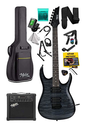 Midex Crade-25AMP Grey Rosewood Super Strat Kasa HH Yüksek Kaliteli 25W Amfili Elektro Gitar Seti