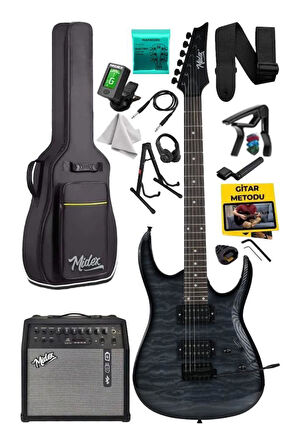 Midex Crade-50AMP Grey Rosewood Super Strat Kasa HH Yüksek Kaliteli 50W Amfili Elektro Gitar Seti