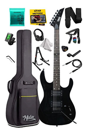 Midex Crade-ST Black Rosewood Klavye Super Strat Kasa HH Yüksek Kaliteli Elektro Gitar