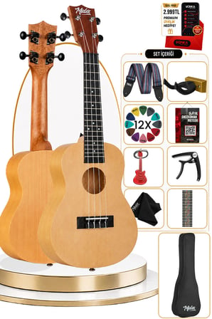 Midex CNT-245NT Kaliteli Natural Concert Ukulele Seti