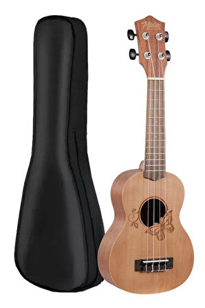 Midex SPA-261 Ladin Ağacı Kelebek Desenli Kaliteli Soprano Ukulele Seti
